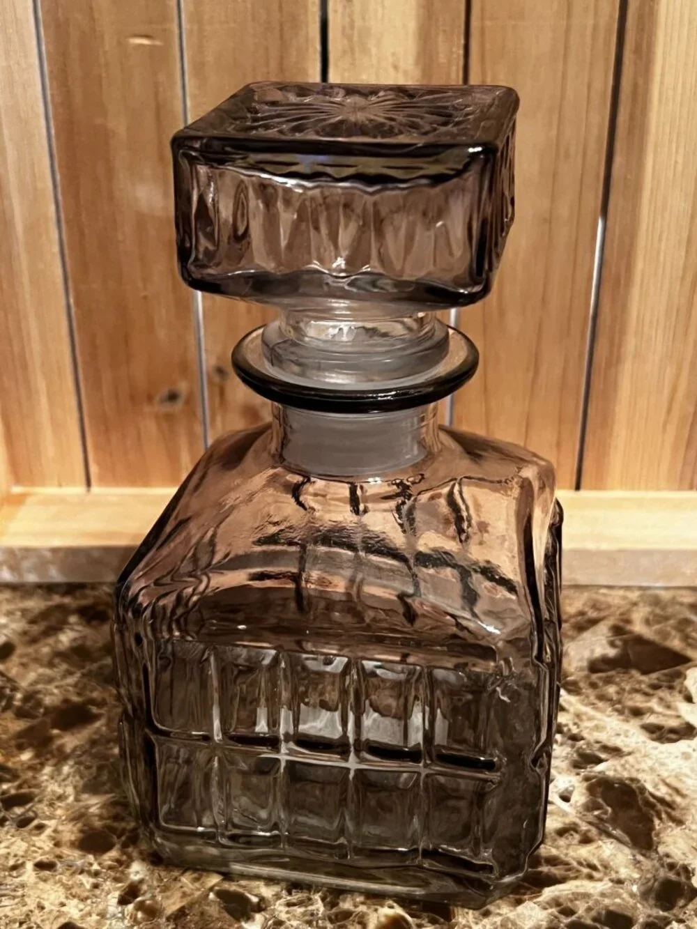 Smoked Glass Decorative Decanter 15.8 Oz Square Stopper
